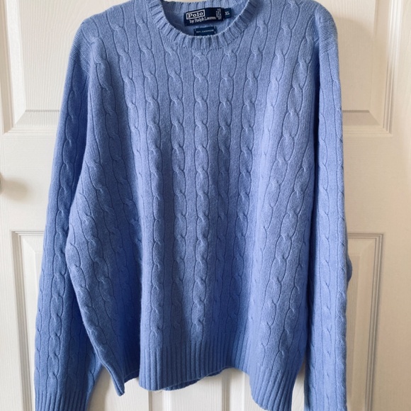 Ralph Lauren Cable-Knit Cashmere Sweater in baby blue SIZE XL - Picture 3 of 10